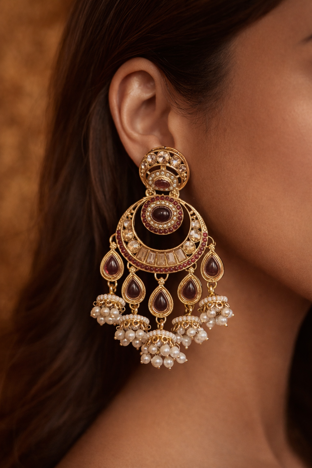 Ruby Chandbali Jhumka Earrings