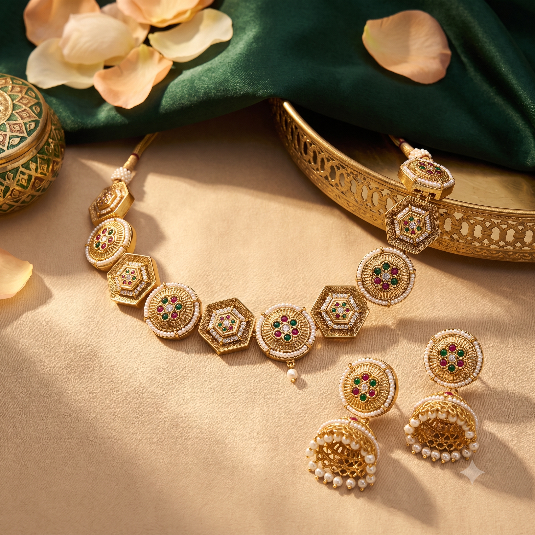 Round Hexa High Gold Choker Set