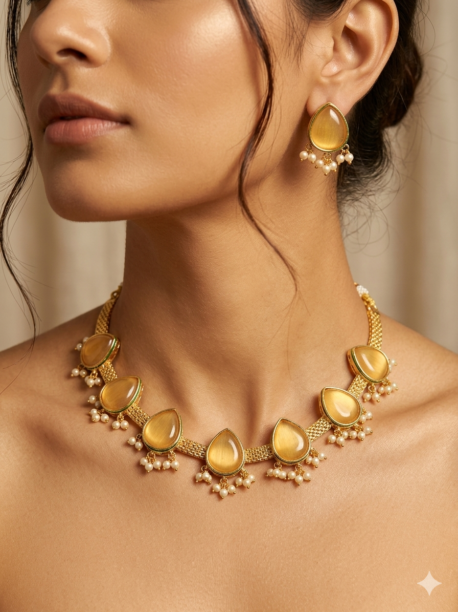 Brass Teardrop Necklace Set