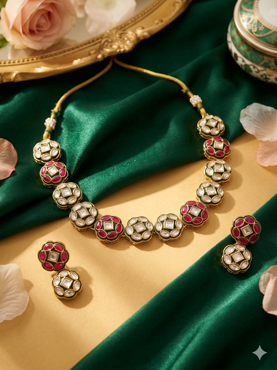 The Diya Royal Ruby and Jadau Floral Necklace