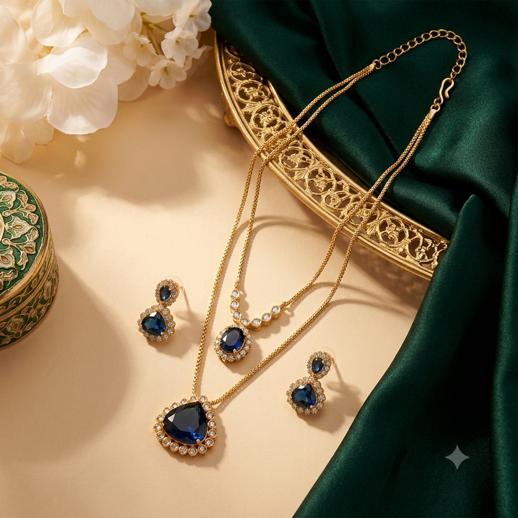 Sapphire Elegance Layered Necklace Set