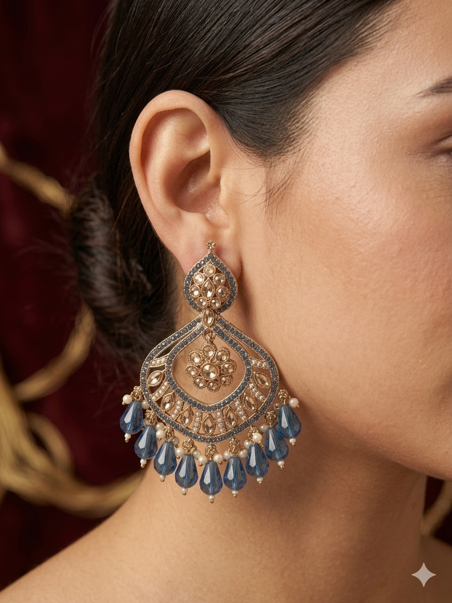 Blue Chandbali Statement Earrings