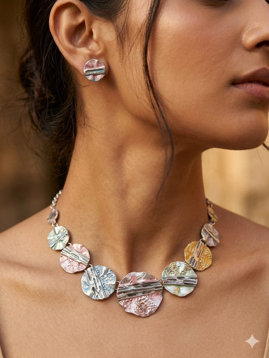 Textured Disc Necklace Set