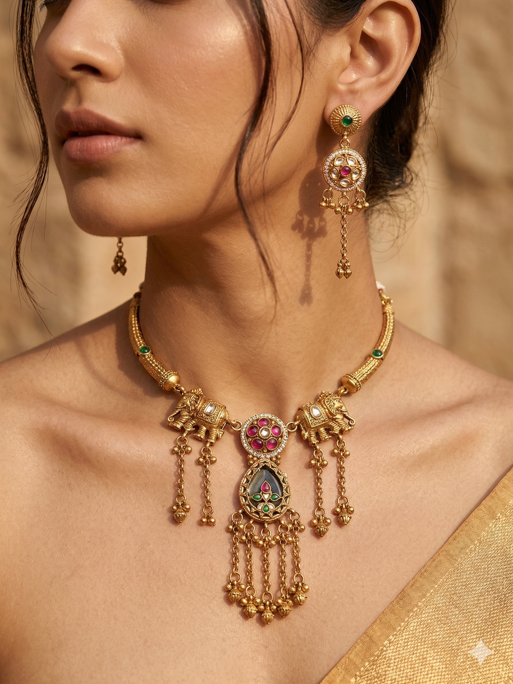 Kashmiri Shahi Haathi Hasli Necklace Set