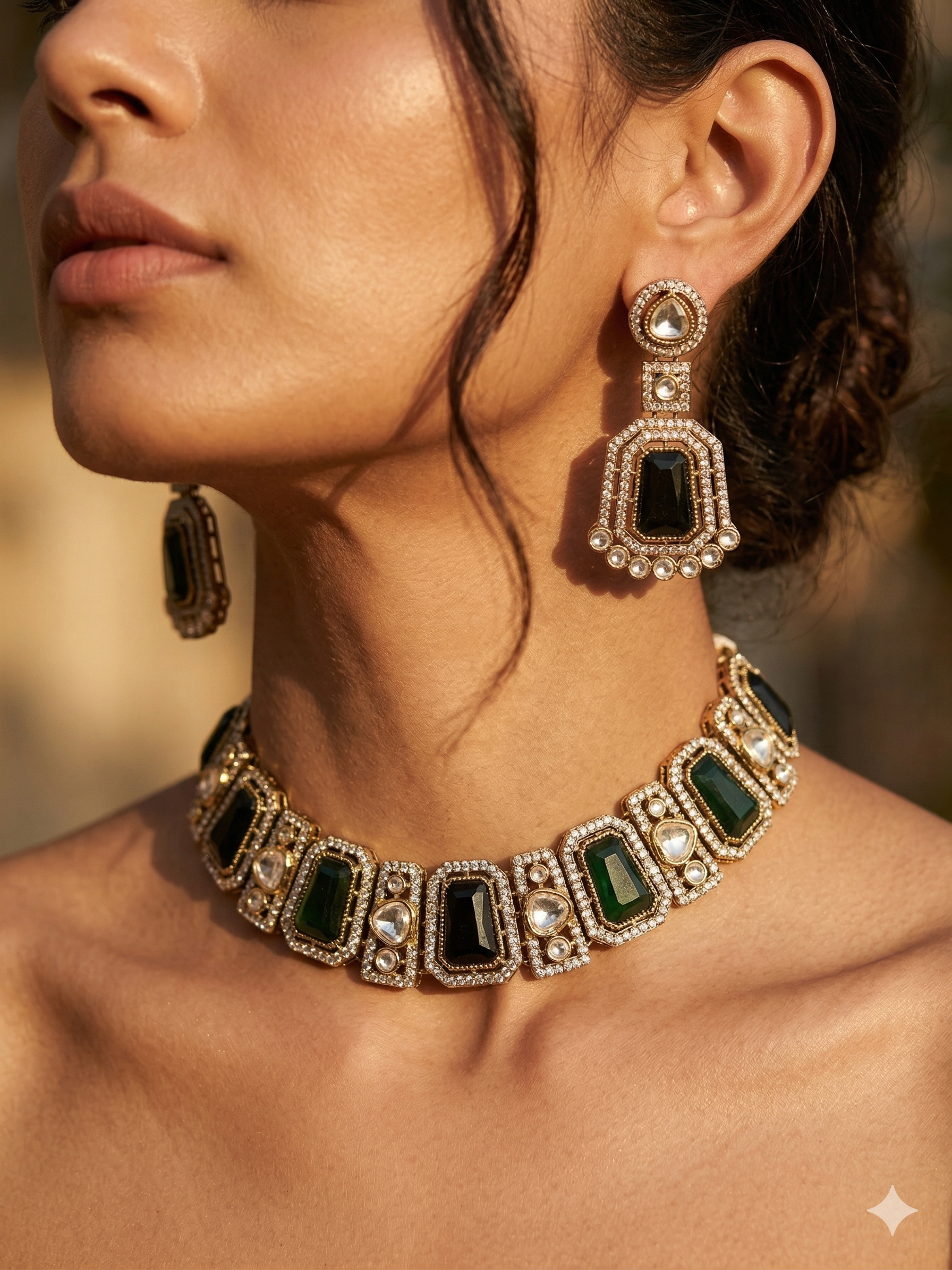 The Meera Royal Emerald and Jadau Choker Set