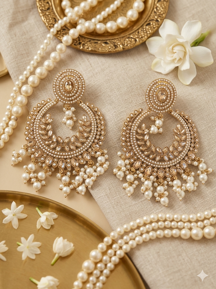 Pearl Chandbaaliyan Statement Earrings