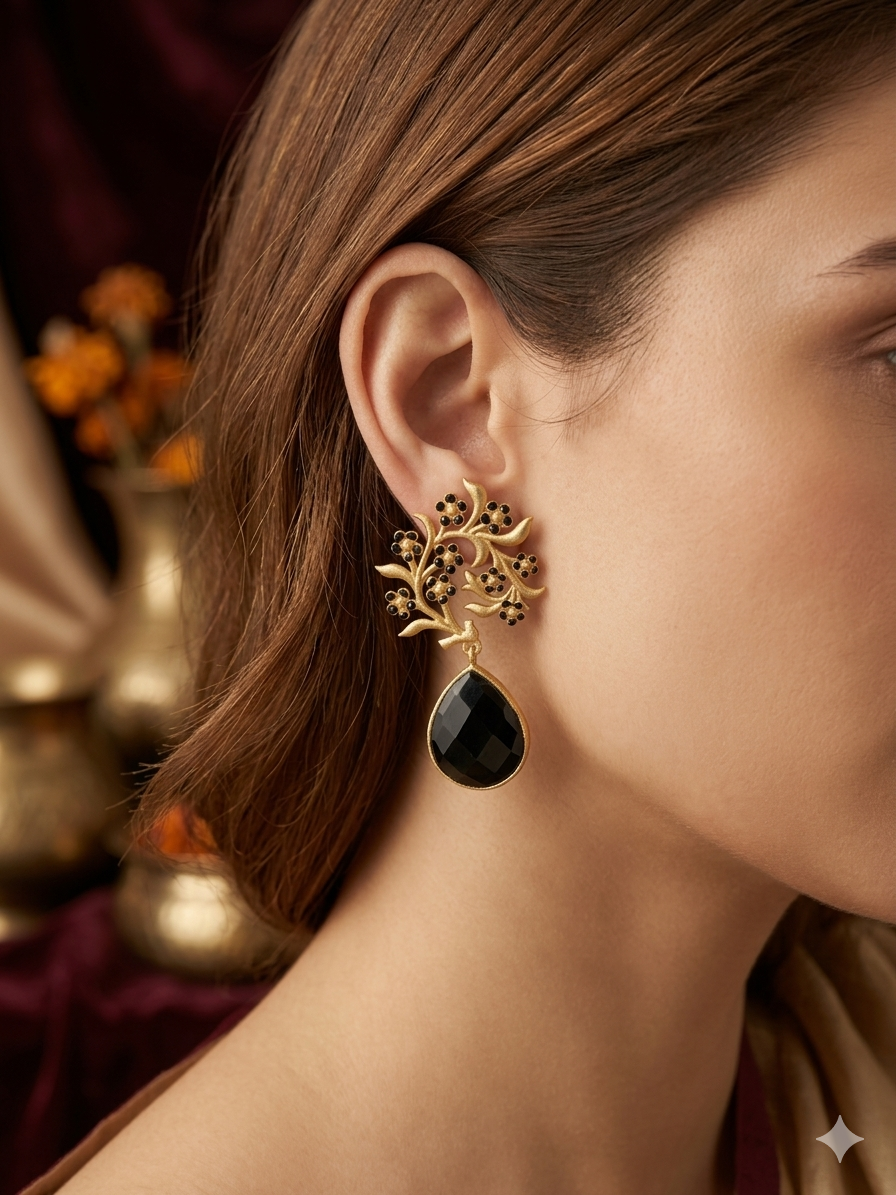 Black Blossom Drop Earrings
