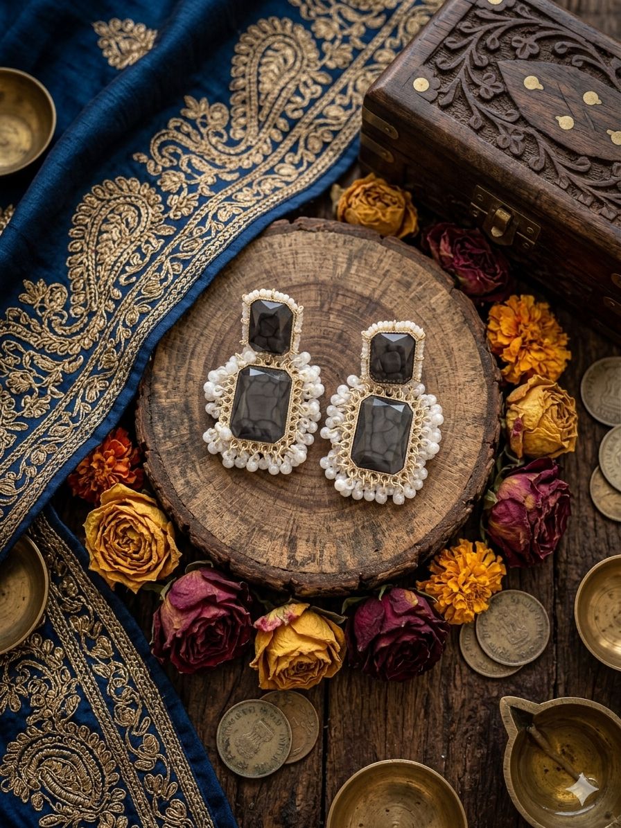 Black Stone Pearl Earrings