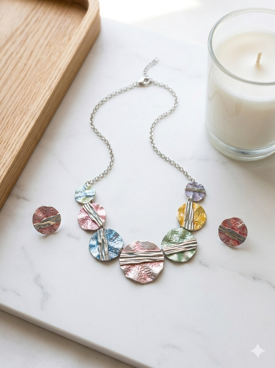 Textured Disc Necklace Set