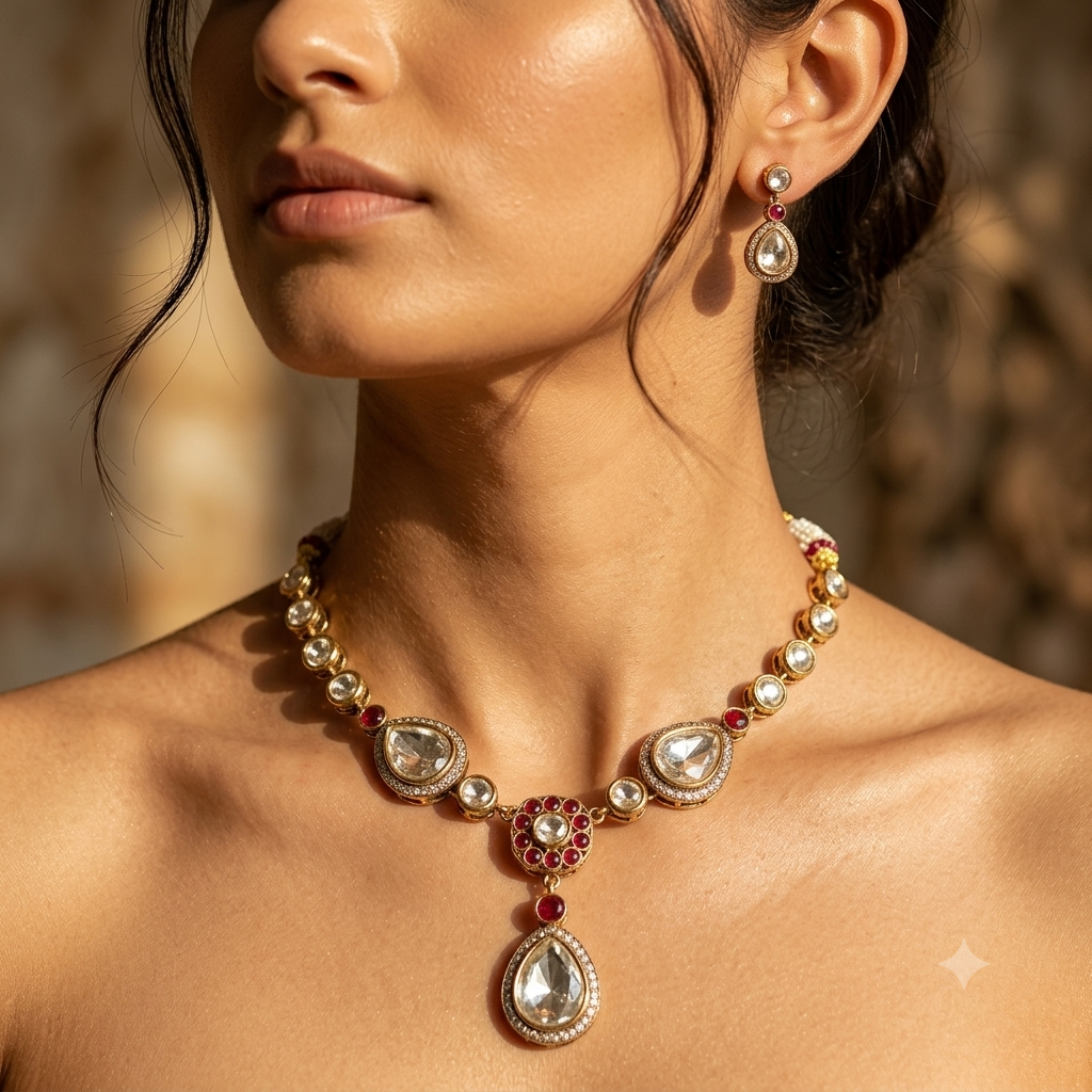 Riva Polki Ruby Necklace Set