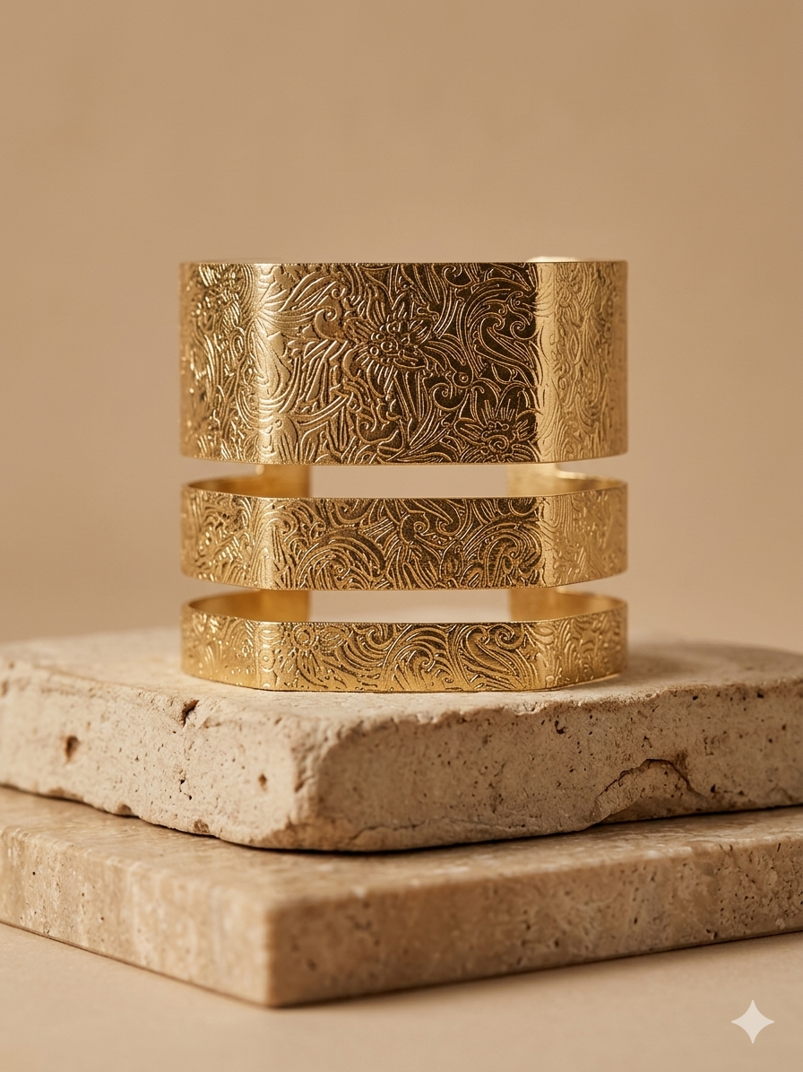 Gold Engraved Cuff Bracelet