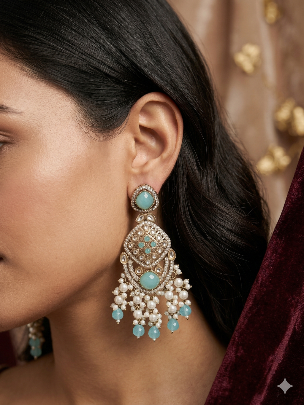 Aqua Pearl Statement Earrings