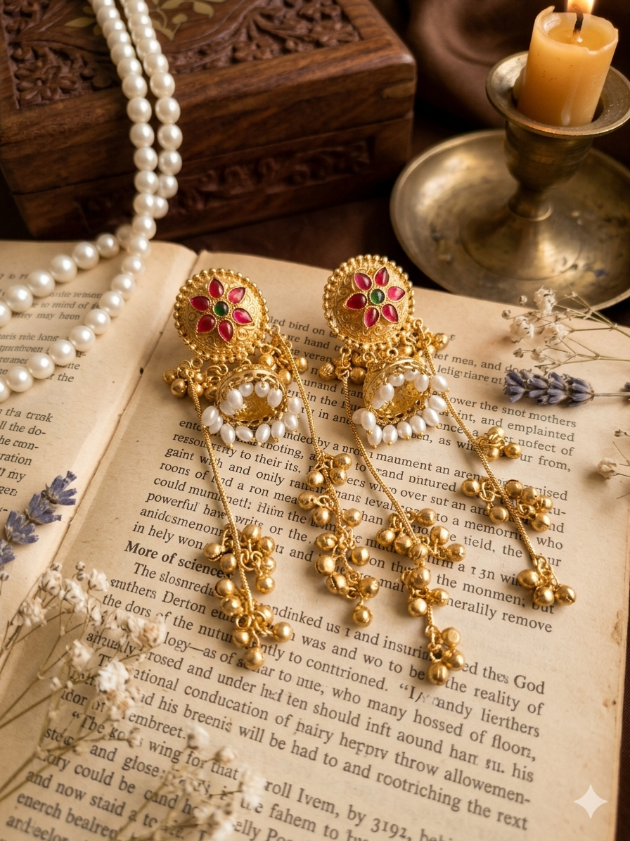 Ruby Kashmiri Long Earrings