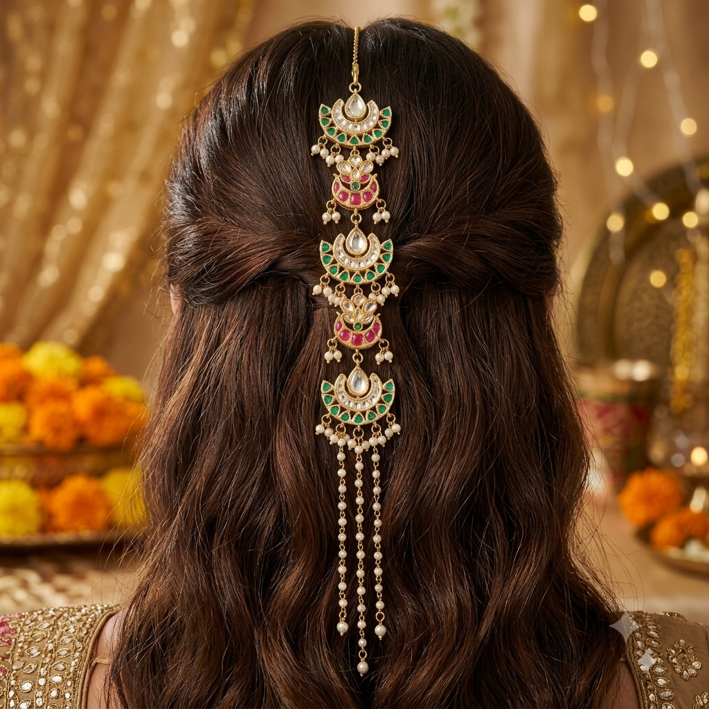 Ishani Crescent Kundan Hair Chain