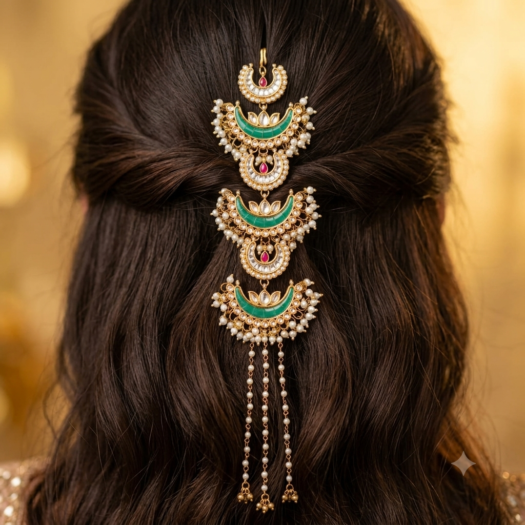 Aarohi Crescent Kundan Hair Chain