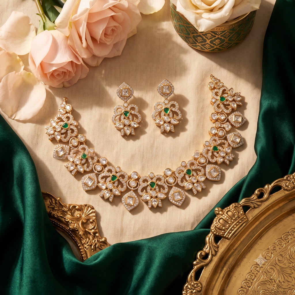 Moissanite Floral Kundan Choker Set