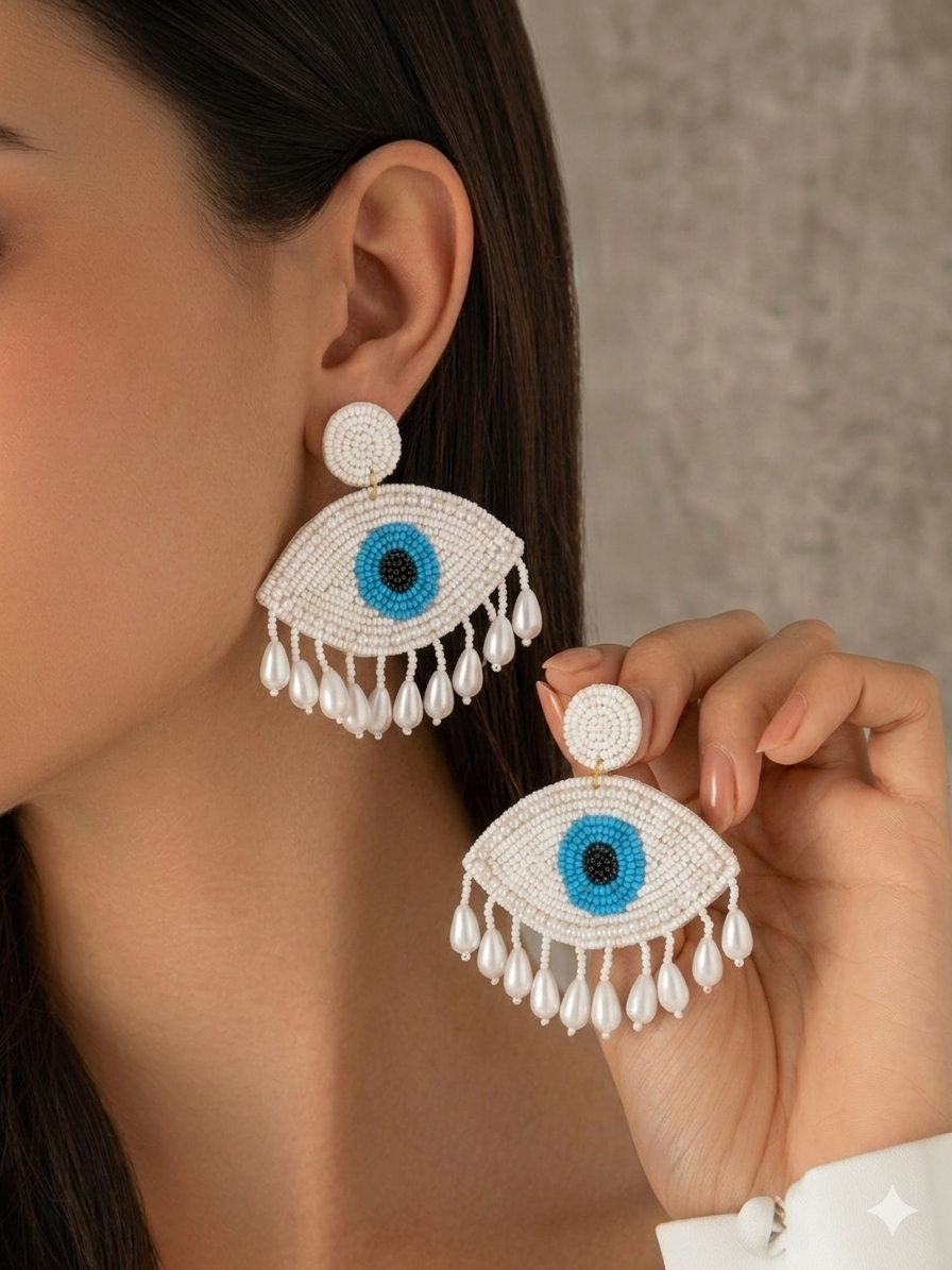 Evil Eye Pearl Earrings