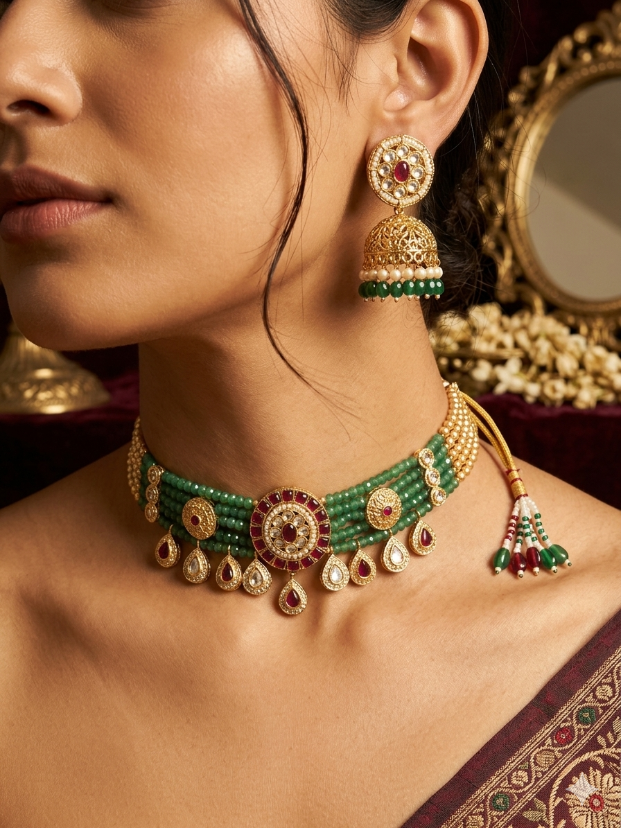 Emerald Noor Kundan Choker Set
