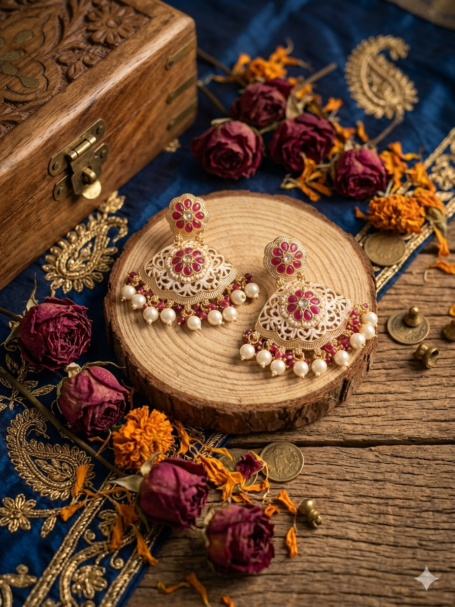 Floral Fan Pearl Earrings