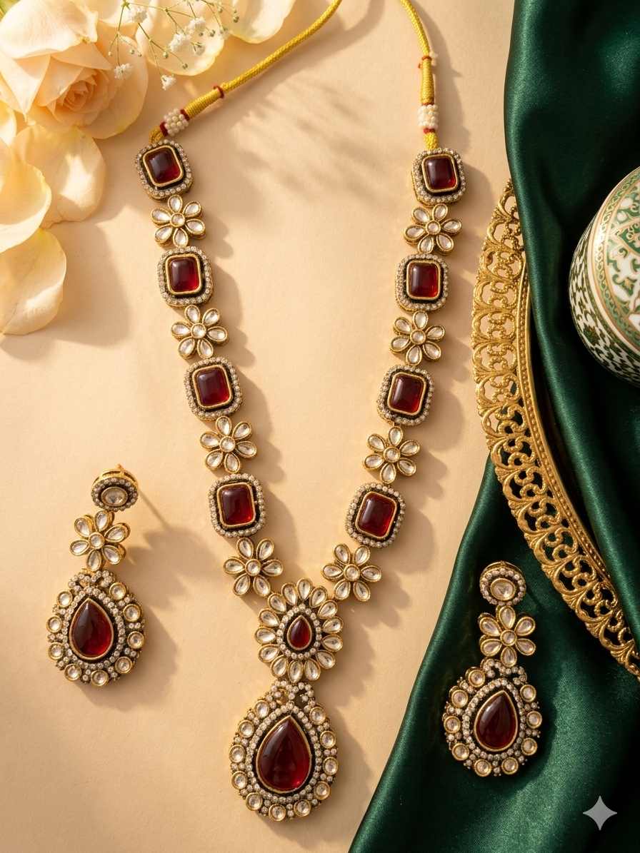 Siya Heritage Ruby Polki Necklace Set