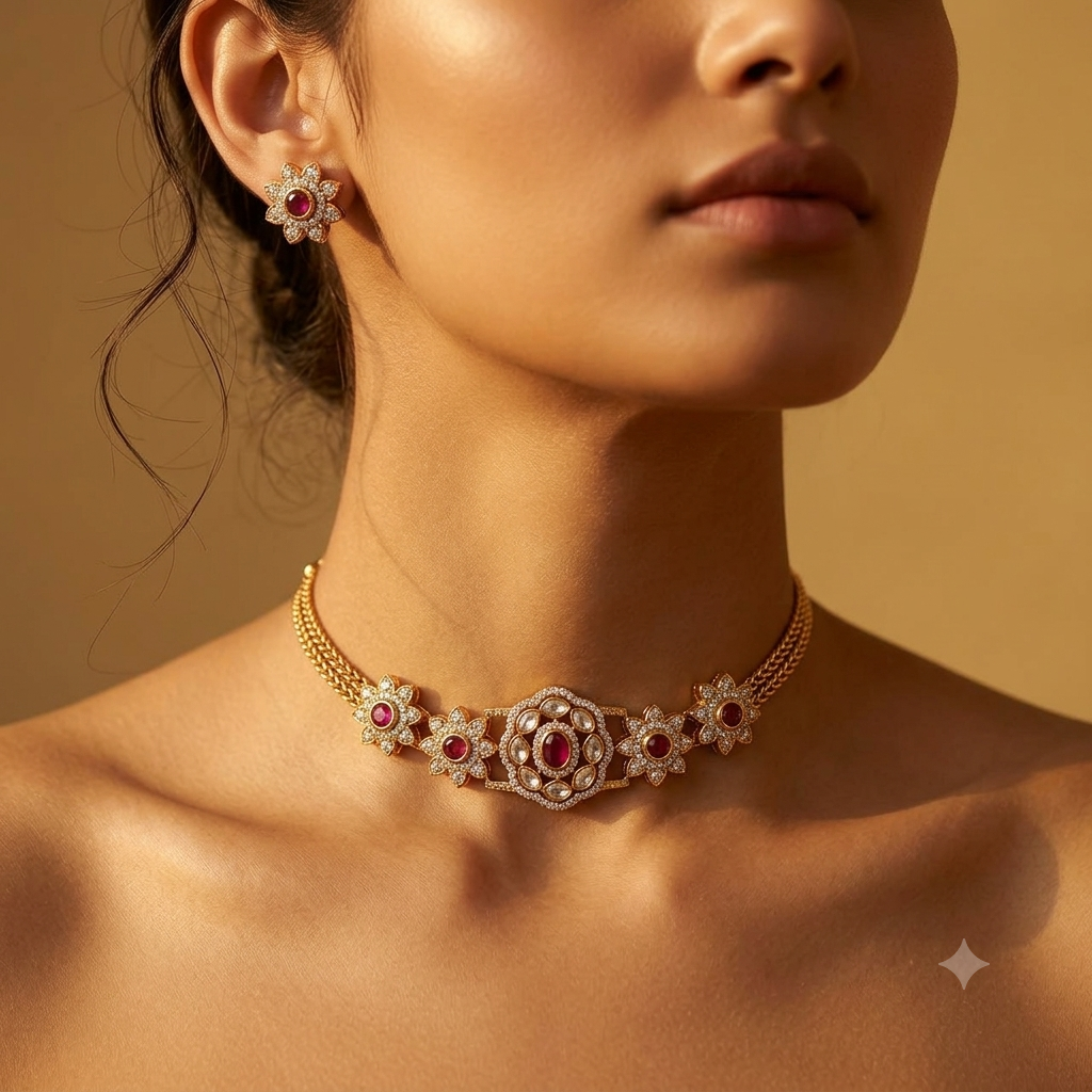 Ruby Floral Kundan Choker Set