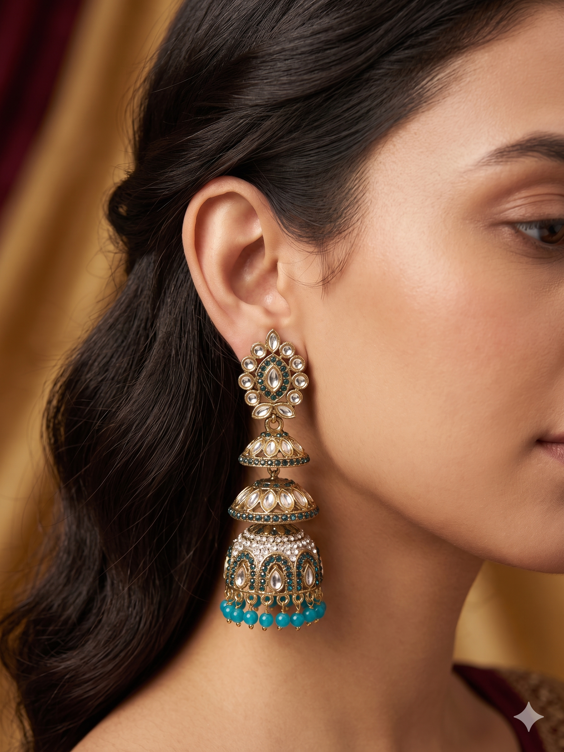 Turquoise Kundan Jhumka Earrings