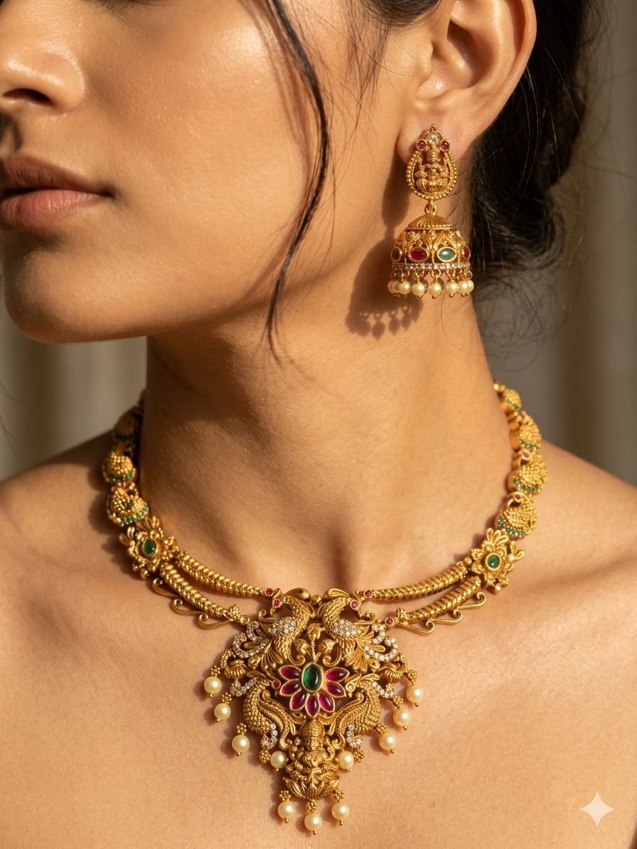 Rajvanshi Lakshmi Kundan Temple Necklace Set
