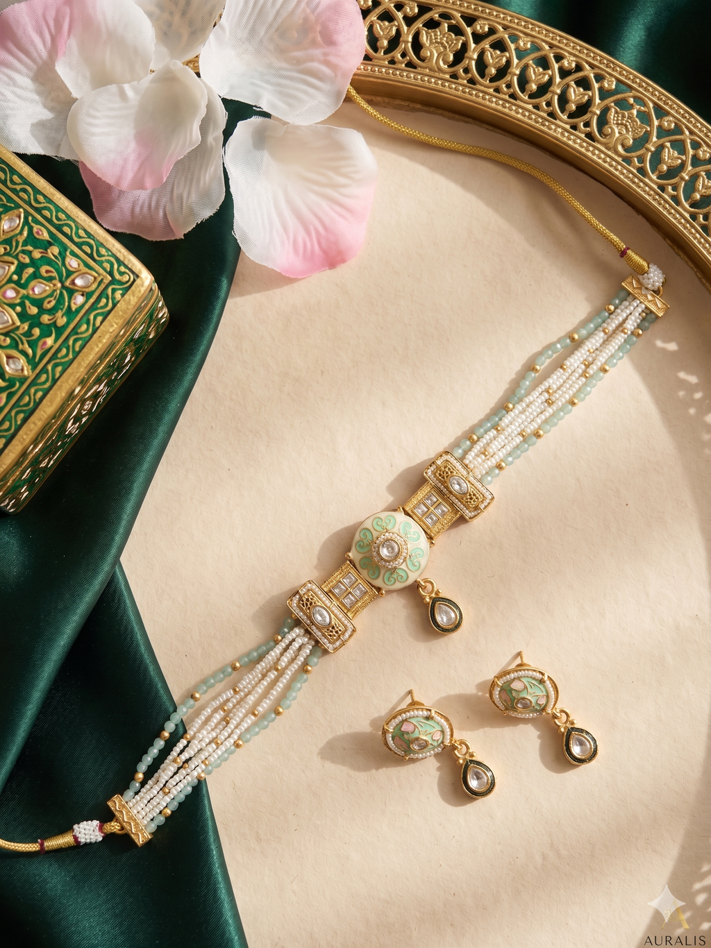 Auralis Pastel Meenakari Pearl Necklace Set