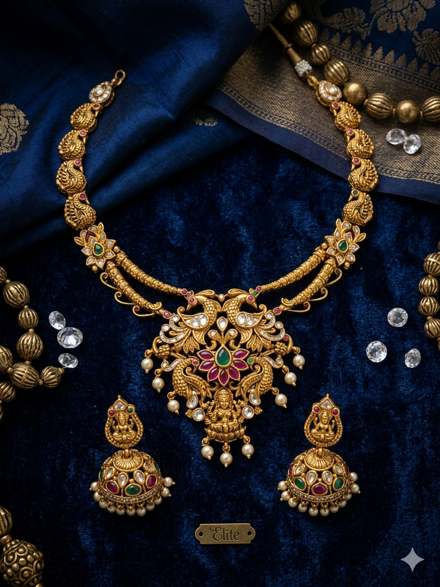 Rajvanshi Lakshmi Kundan Temple Necklace Set