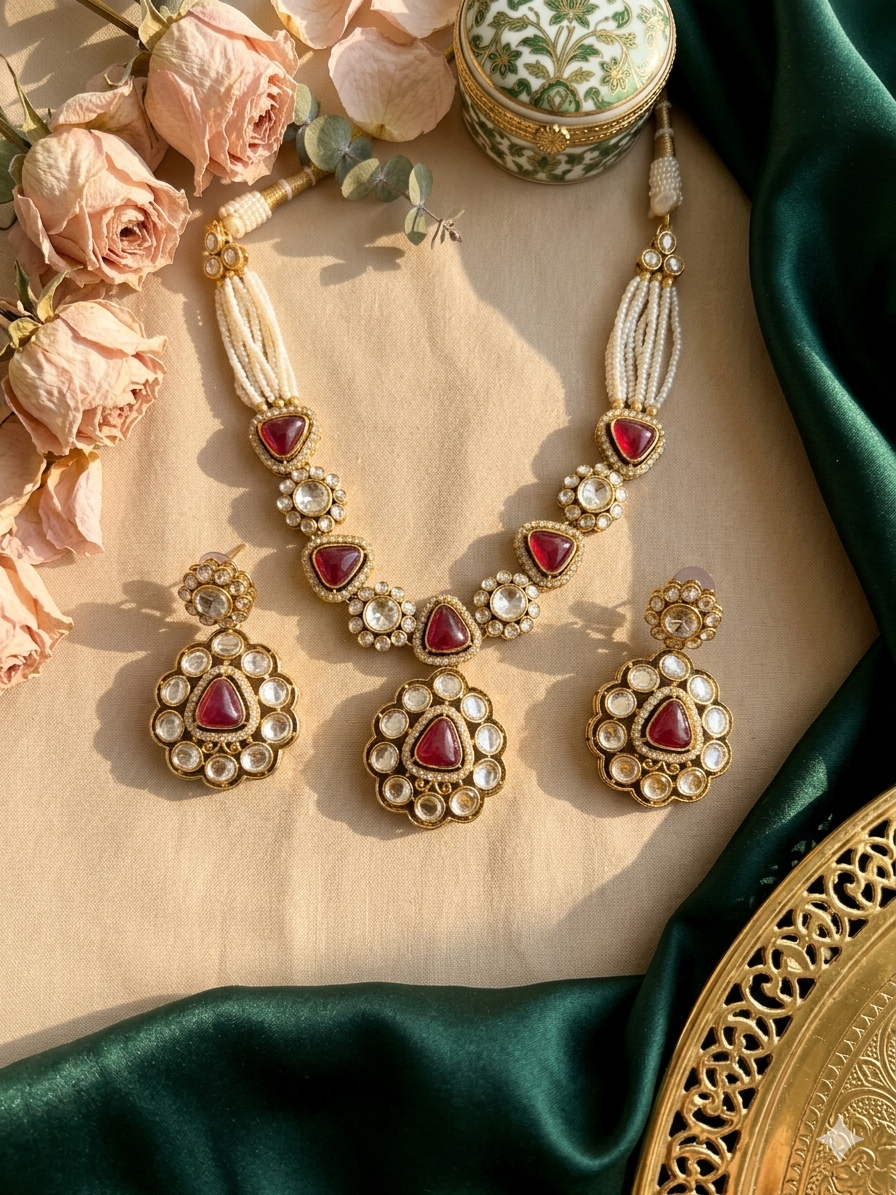 Ruby Chandrika Pearl Kundan Necklace Set