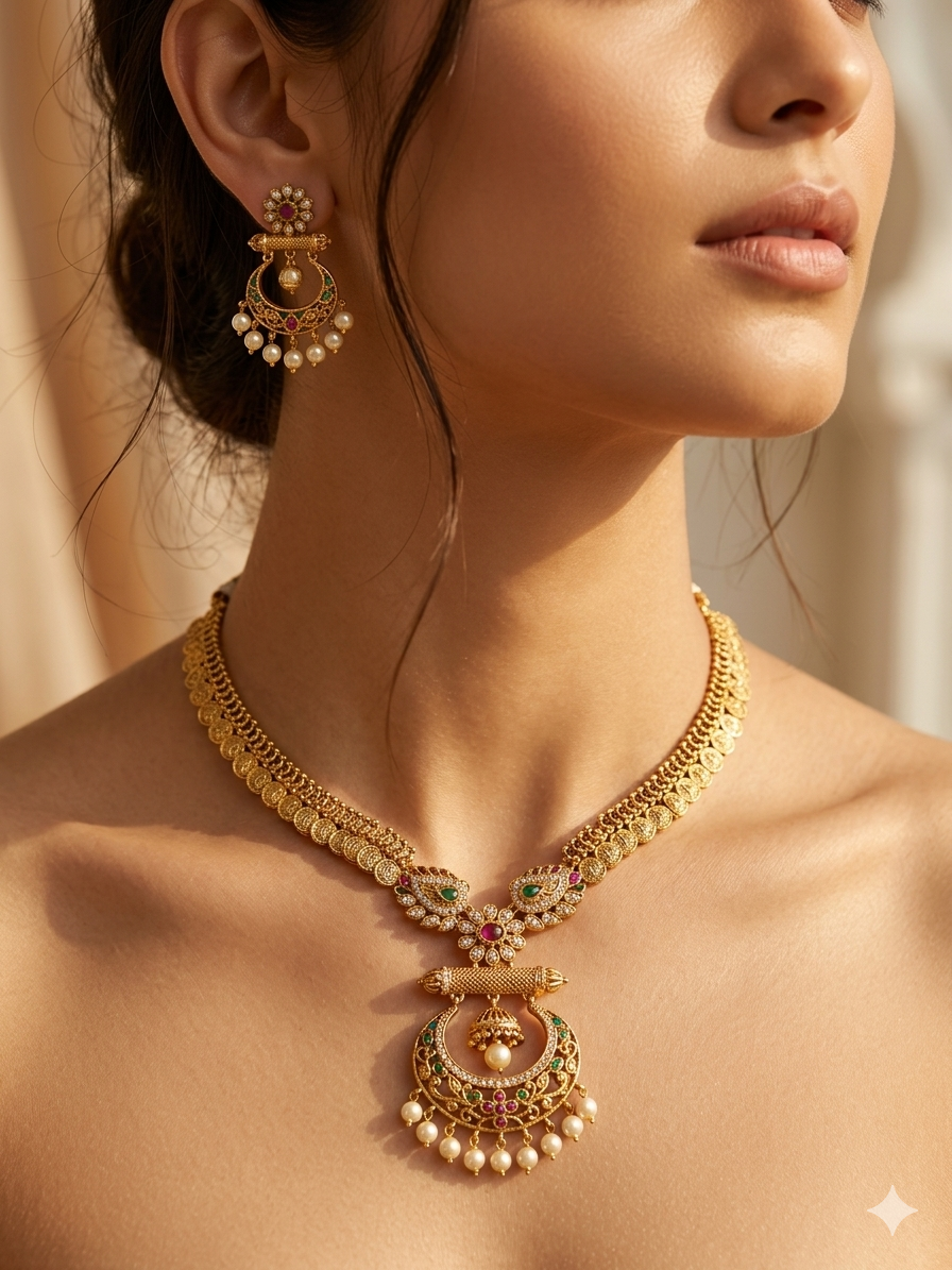 Rajsi Chandbali Temple Necklace Set