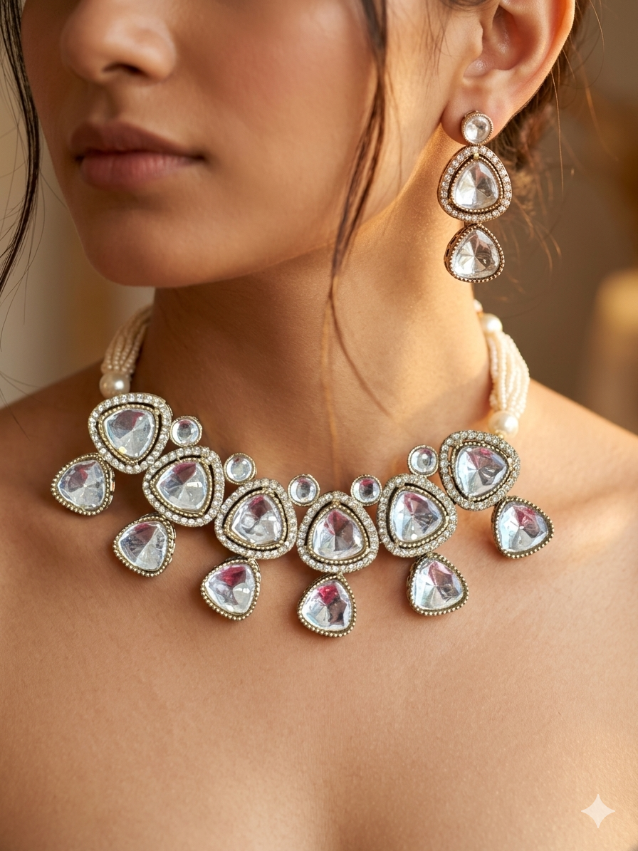 White Pearl Kundan Necklace Set