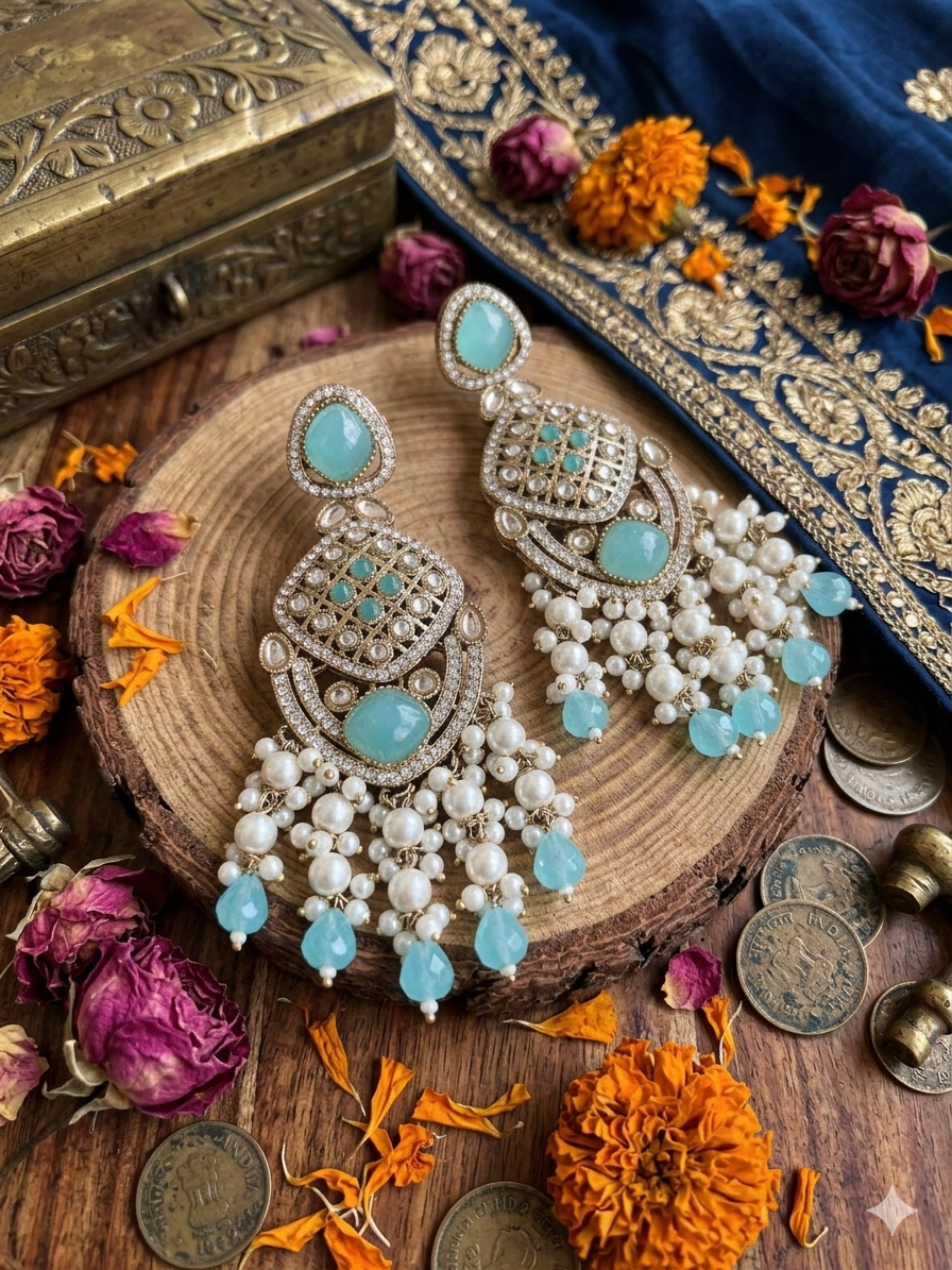 Aqua Pearl Statement Earrings