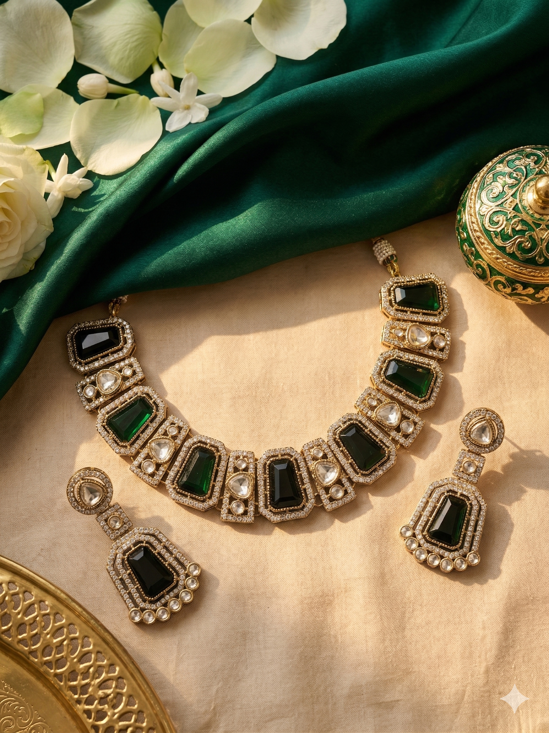 The Meera Royal Emerald and Jadau Choker Set