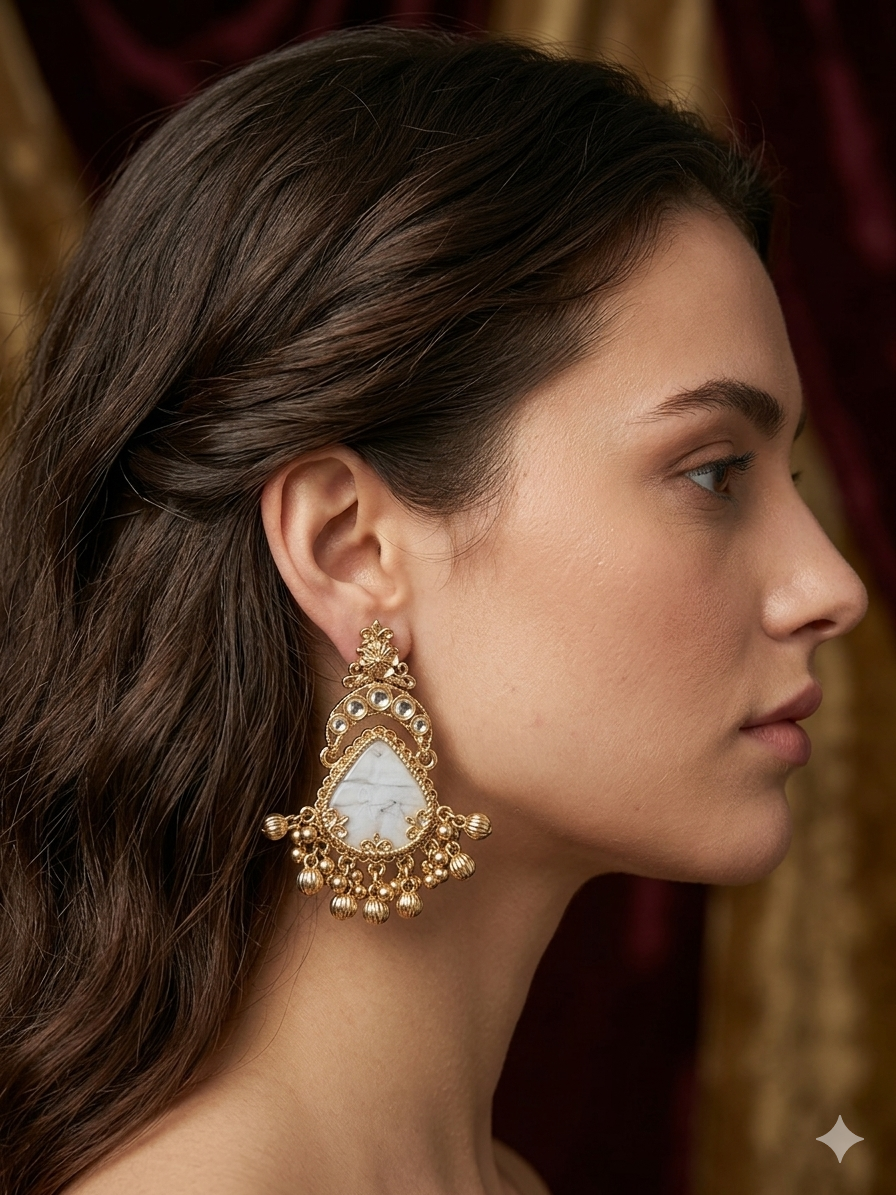 Antique Pearl Chandbali Earrings