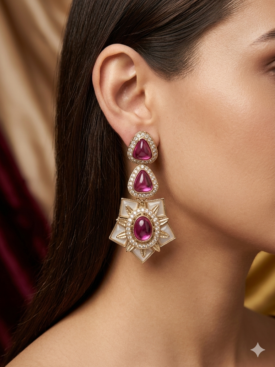 Triangle Lotus Drop Earrings