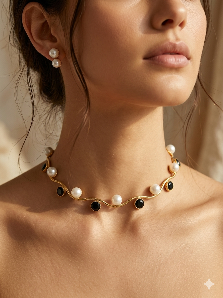 Wave Pearl Choker Set