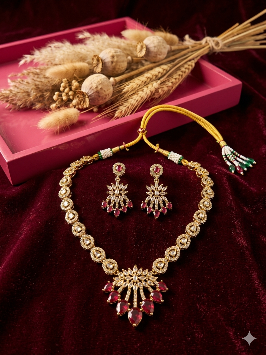 Ruby Cut Diamond Necklace Set