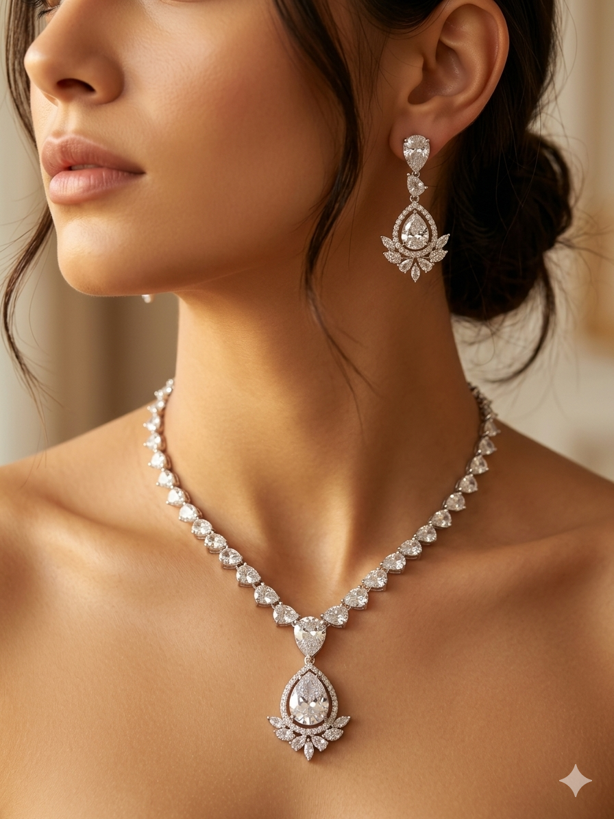 The Aurelia Pear-Cut American Diamond Necklace Set