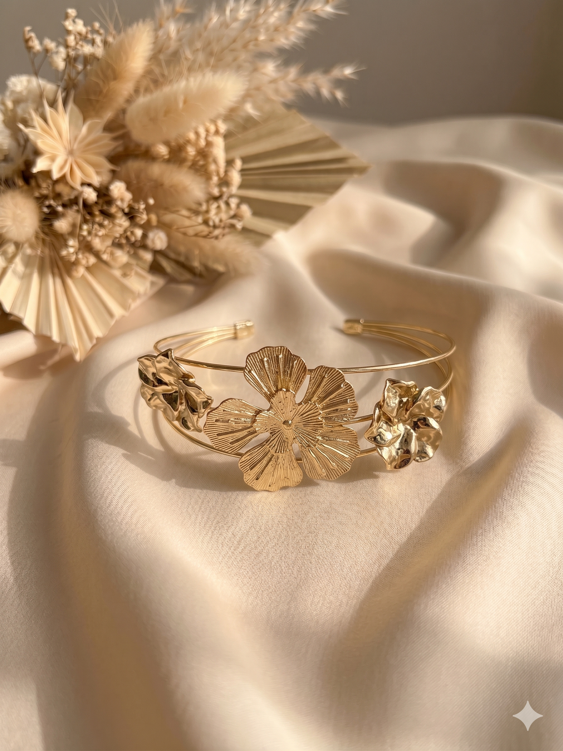 Gold Flower Cuff Bracelet