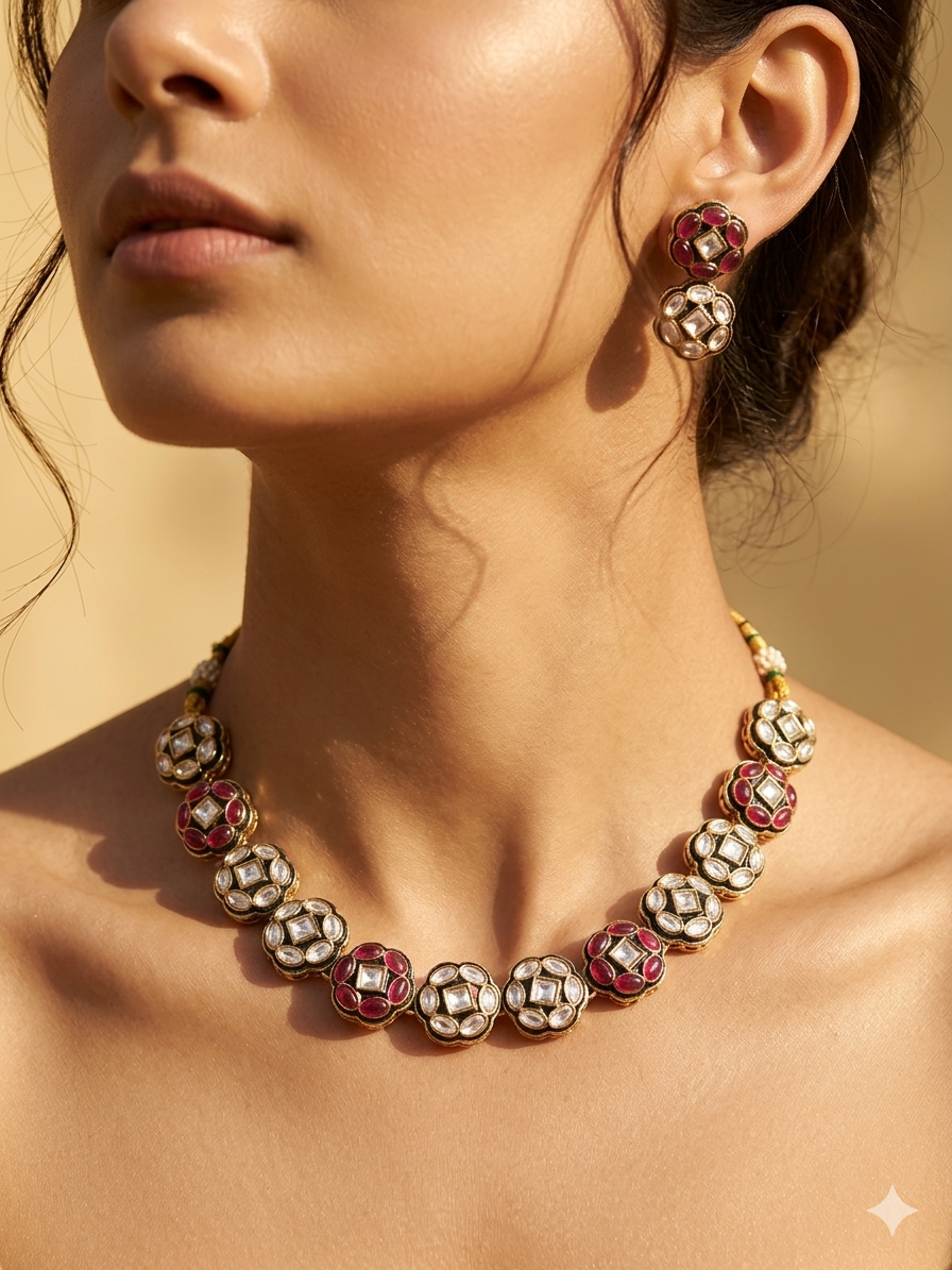 The Diya Royal Ruby and Jadau Floral Necklace
