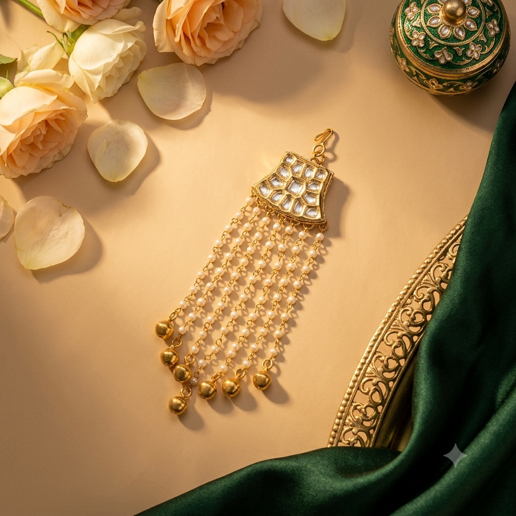 Zareen Pearl Kundan Hair Tassel