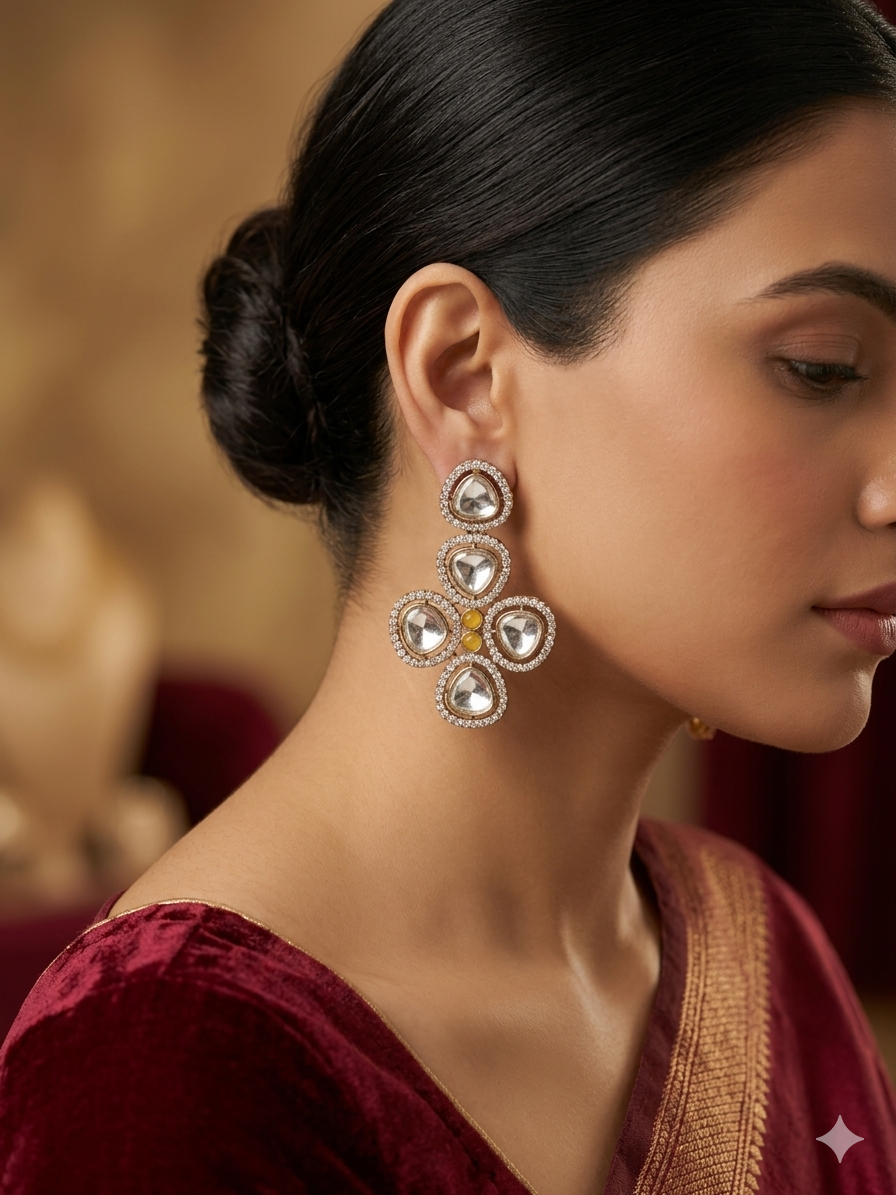 Kundan Cluster Yellow Statement Earrings