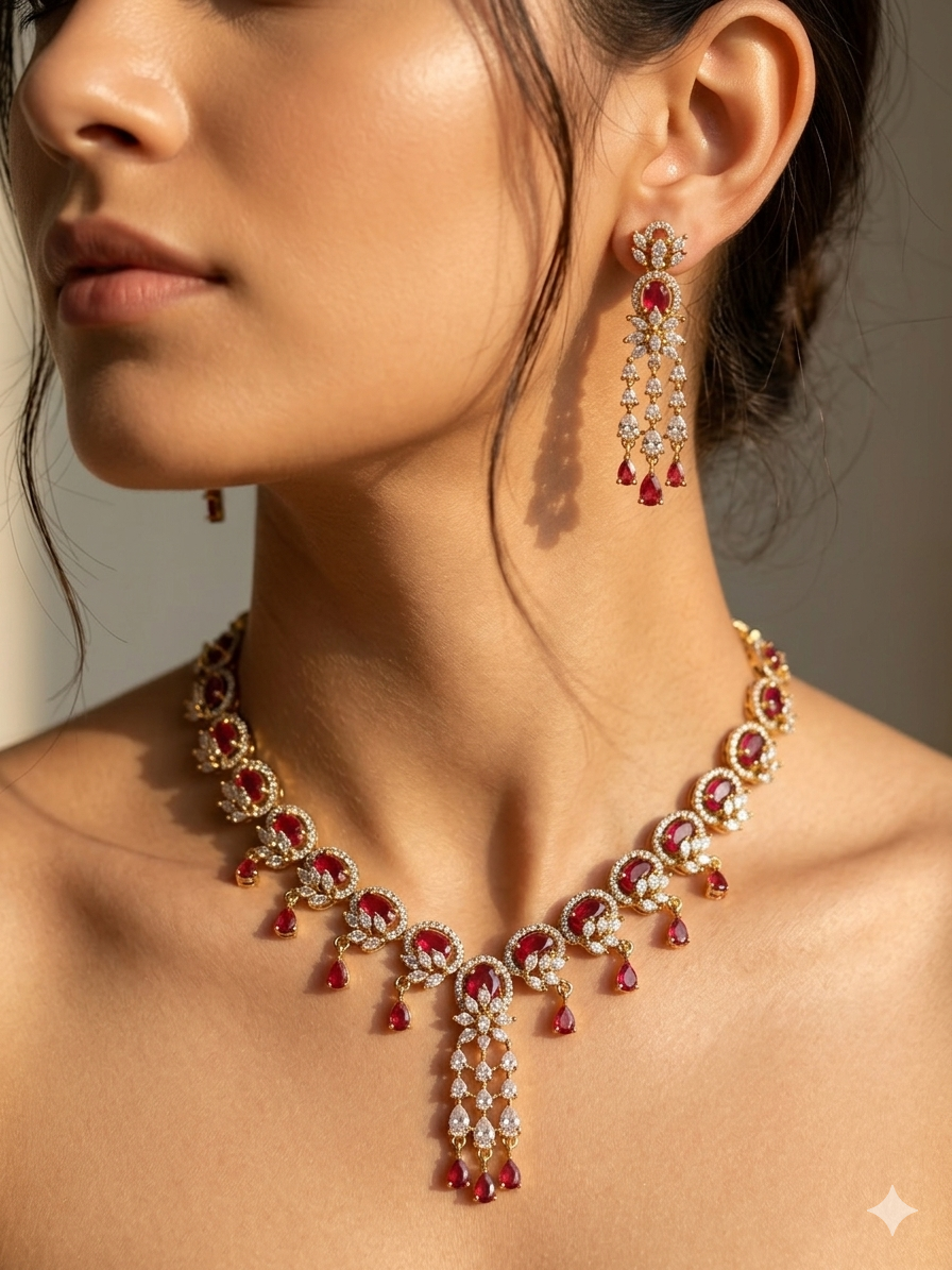 Ruby Leher Diamond Necklace Set