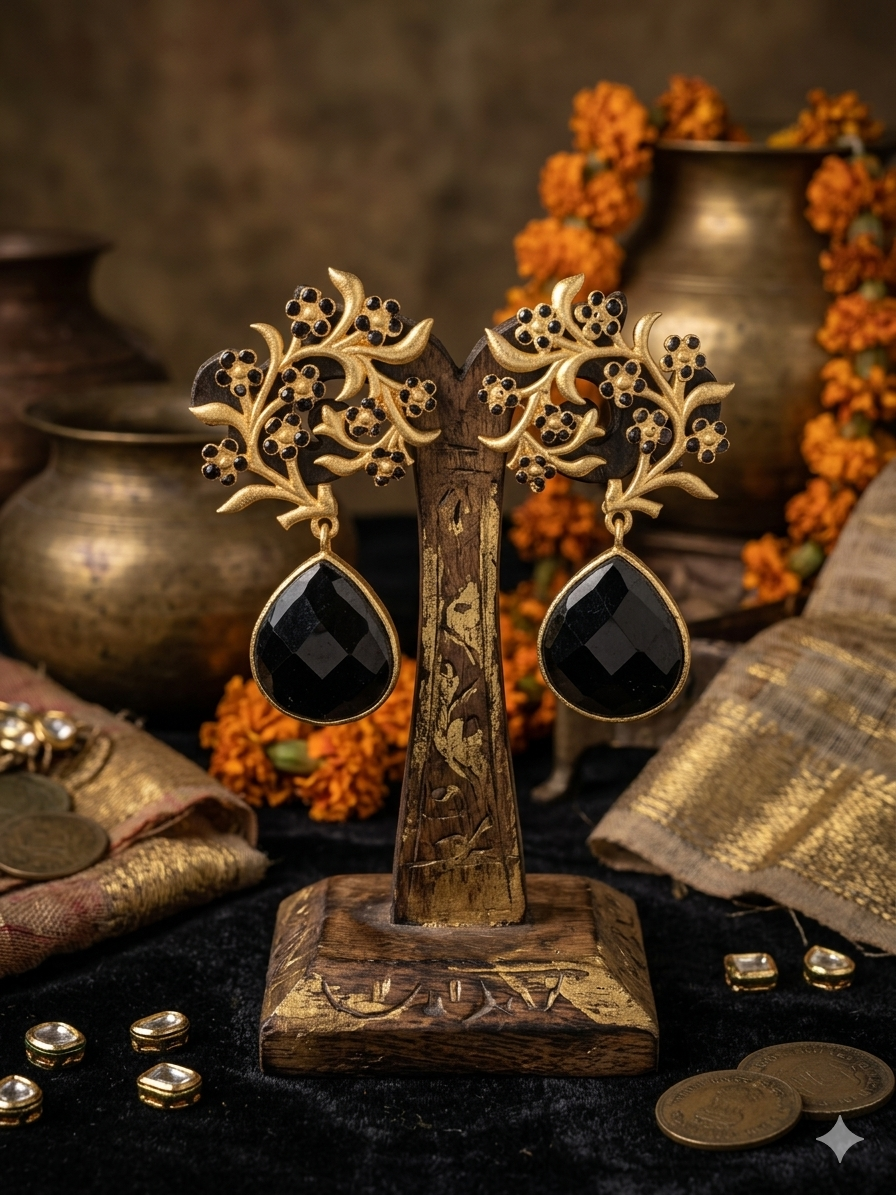 Black Blossom Drop Earrings