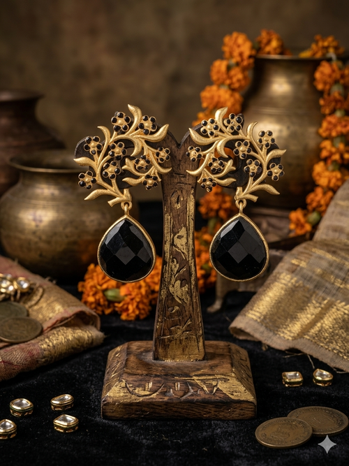 Black Blossom Drop Earrings
