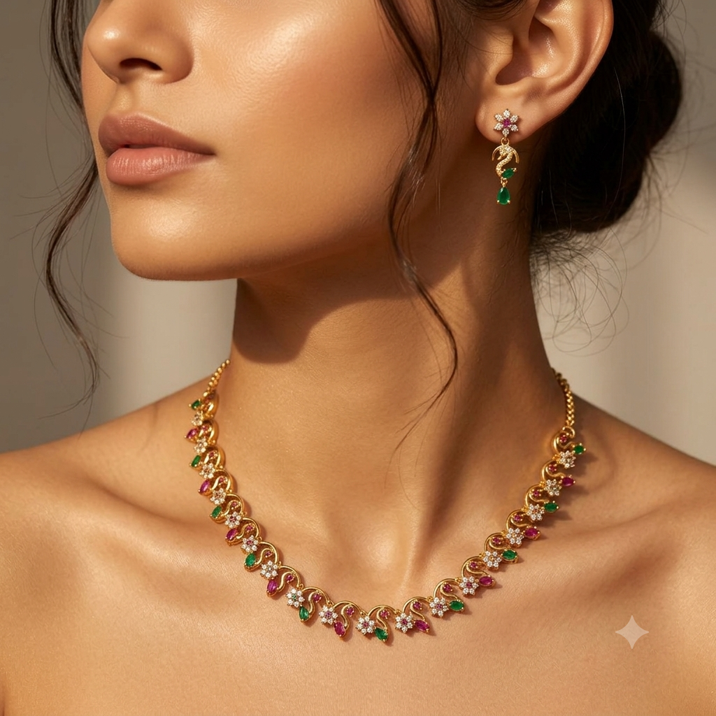Rang Meena Leaf Necklace