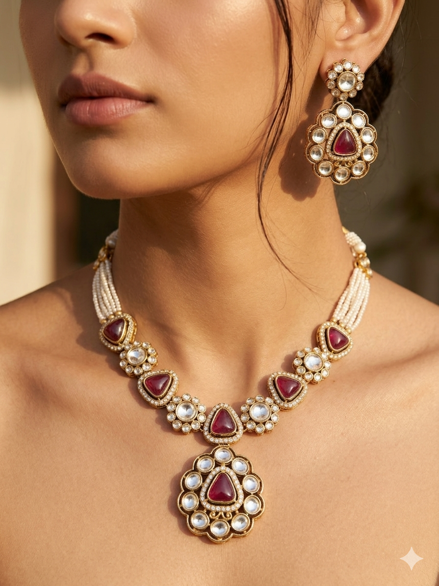 Ruby Chandrika Pearl Kundan Necklace Set