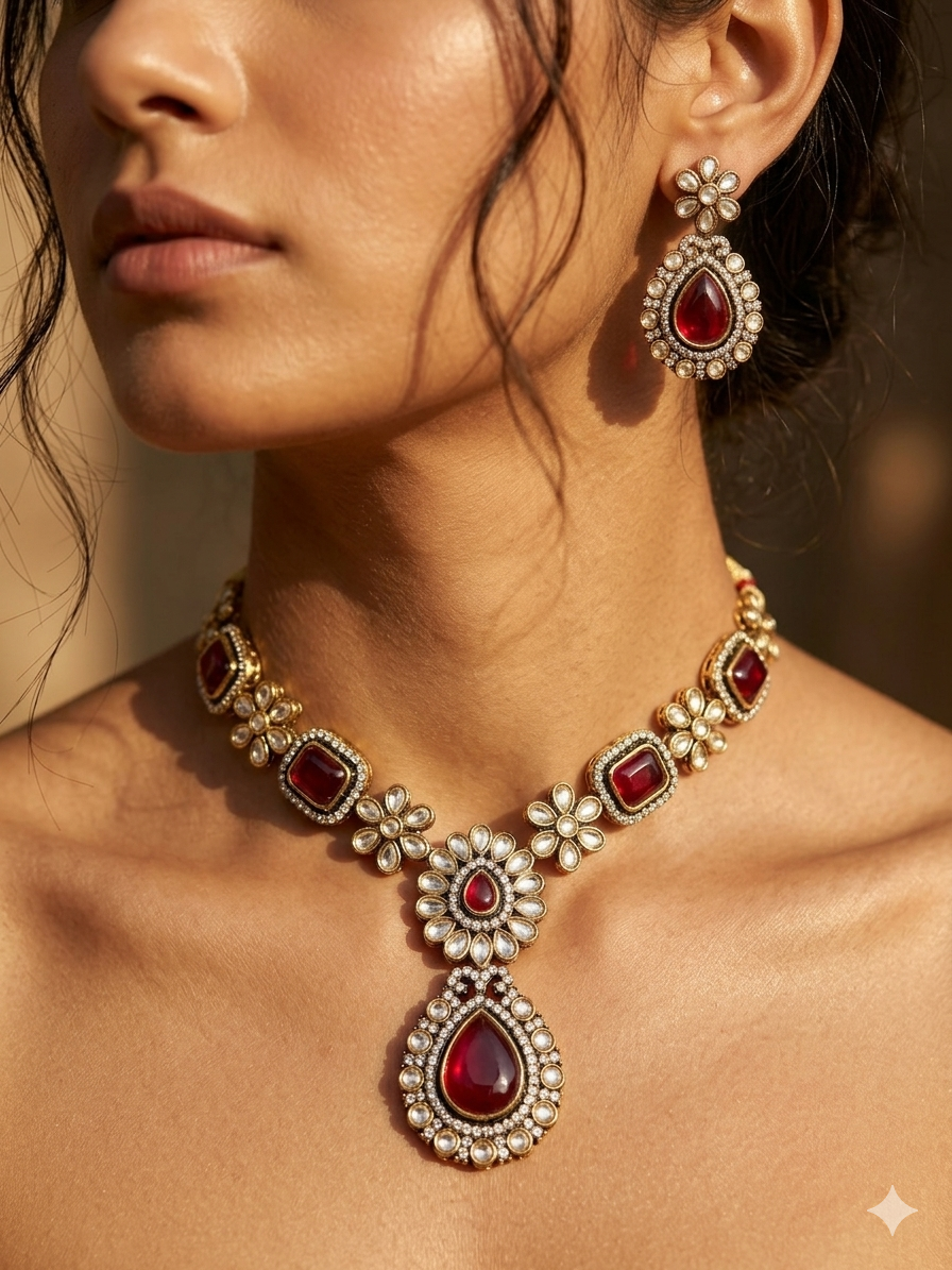 Siya Heritage Ruby Polki Necklace Set