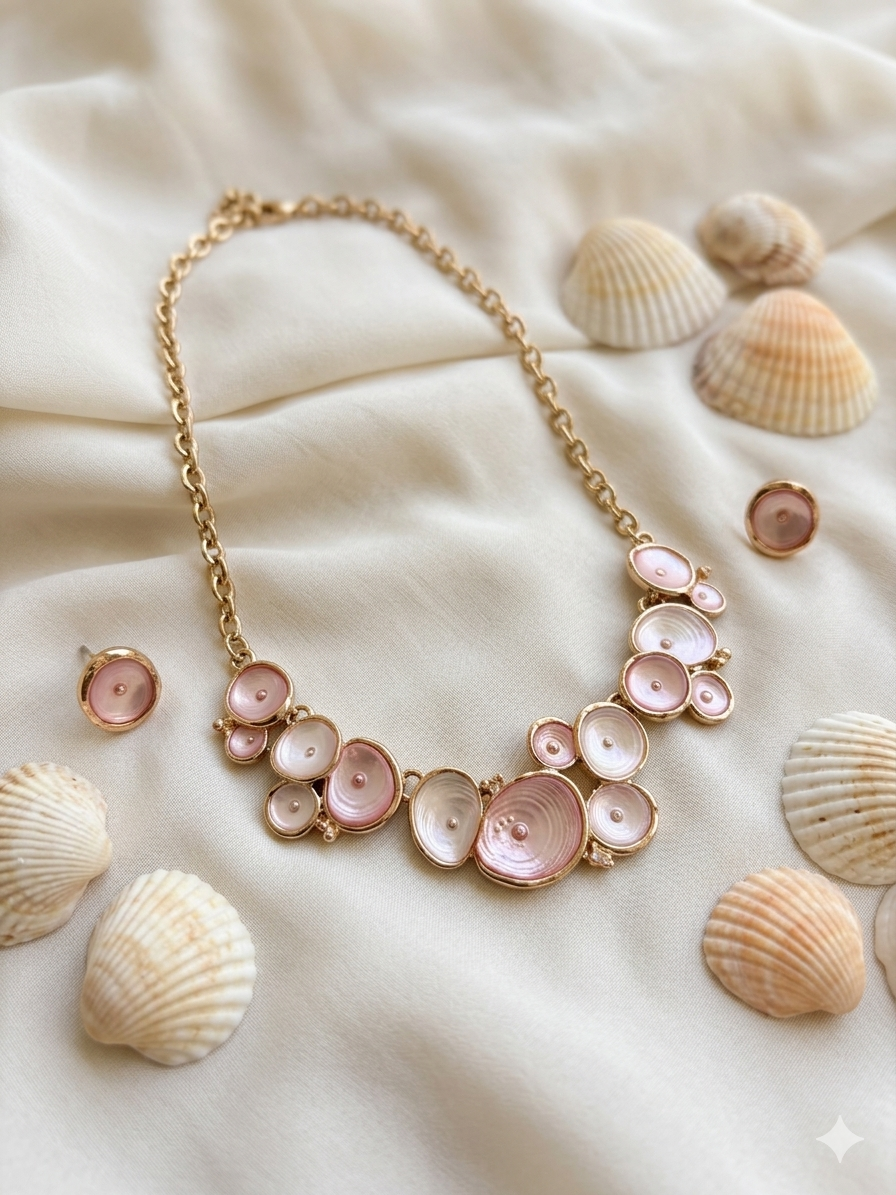 Pink Shell Disc Necklace Set